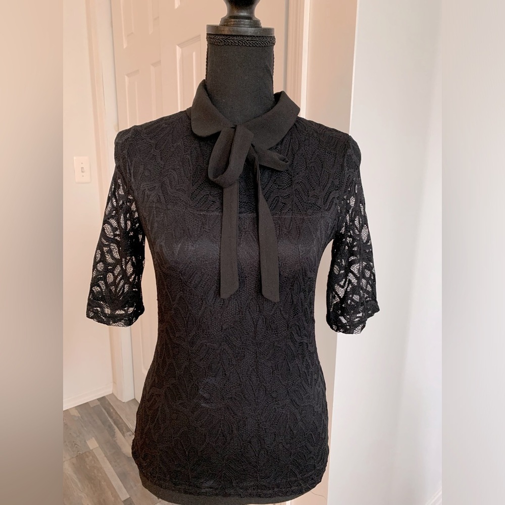 Morgan de toi Paris-stretch lace top with bow -S - Picture 6 of 10